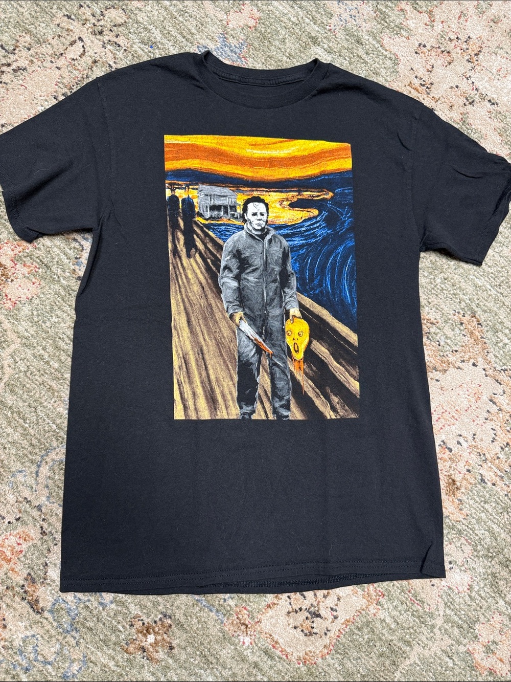 Black Graphic Men’s T-Shirt with Halloween Artwork